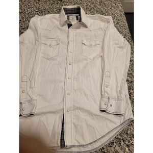 PANHANDLE ROUGH STOCK Mens White Paisley Stitch Western Long Sleeve Snap Shirt M
